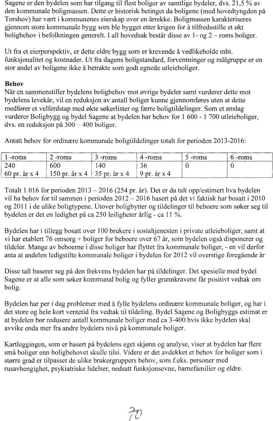 Boligmassen karakteriseres gjennom store kommunale bygg som ble bygget etter krigen for å tilfredsstille et økt boligbehov i befolkningen generelt. 1 all hovedsak består disse av 1- og 2 roms boliger.