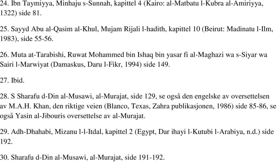 Muta at-tarabishi, Ruwat Mohammed bin Ishaq bin yasar fi al-maghazi wa s-siyar wa Sairi l-marwiyat (Damaskus, Daru l-fikr, 1994) side 149. 27. Ibid. 28.