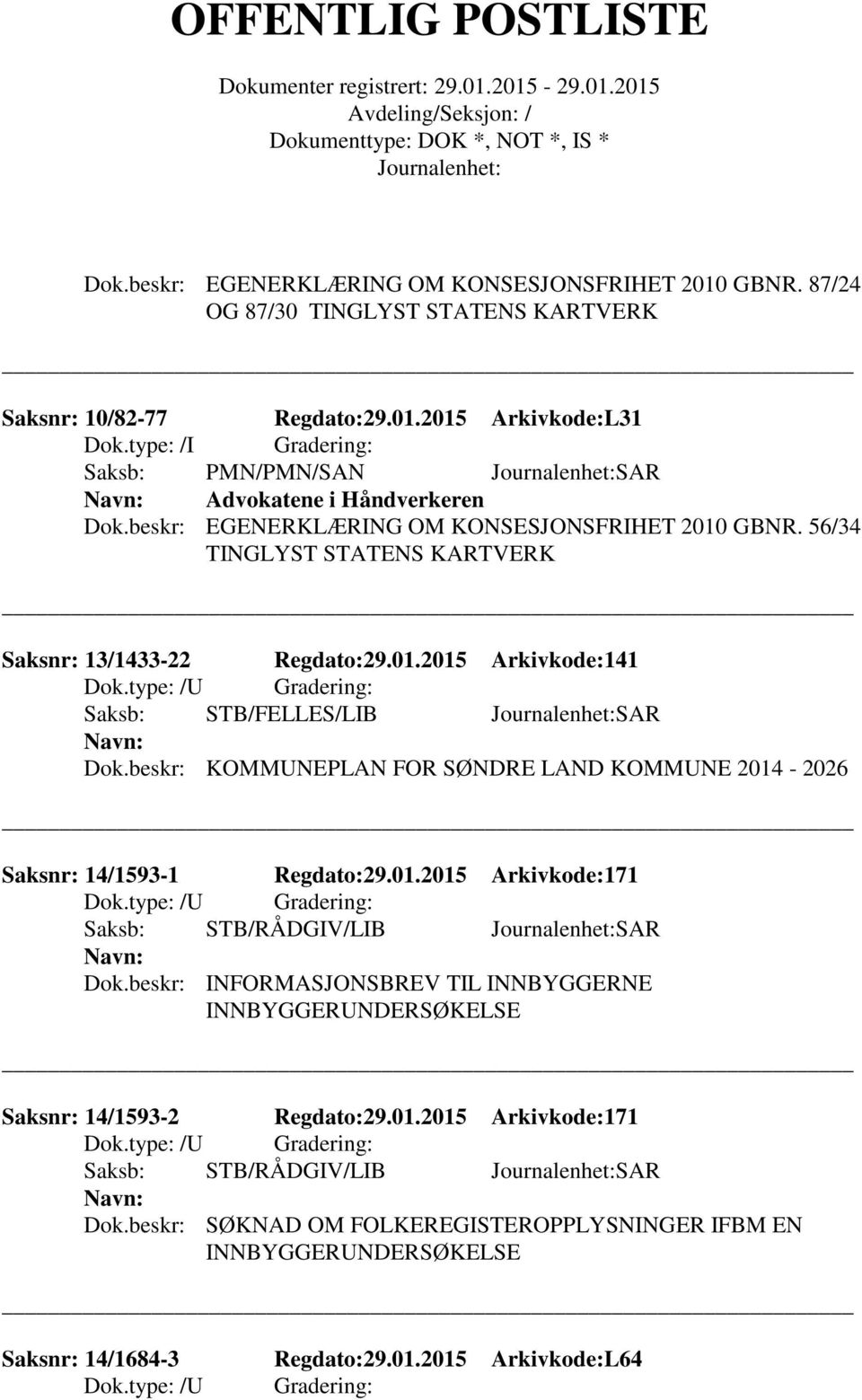 beskr: KOMMUNEPLAN FOR SØNDRE LAND KOMMUNE 2014-2026 Saksnr: 14/1593-1 Regdato:29.01.2015 Arkivkode:171 Saksb: STB/RÅDGIV/LIB SAR Dok.