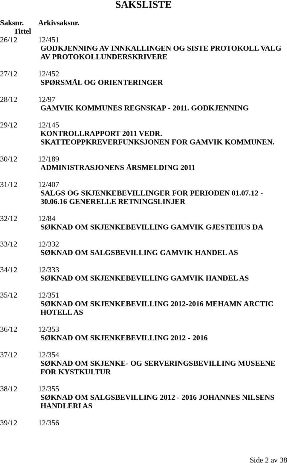 GODKJENNING 29/12 12/145 KONTROLLRAPPORT 2011 VEDR. SKATTEOPPKREVERFUNKSJONEN FOR GAMVIK KOMMUNEN.