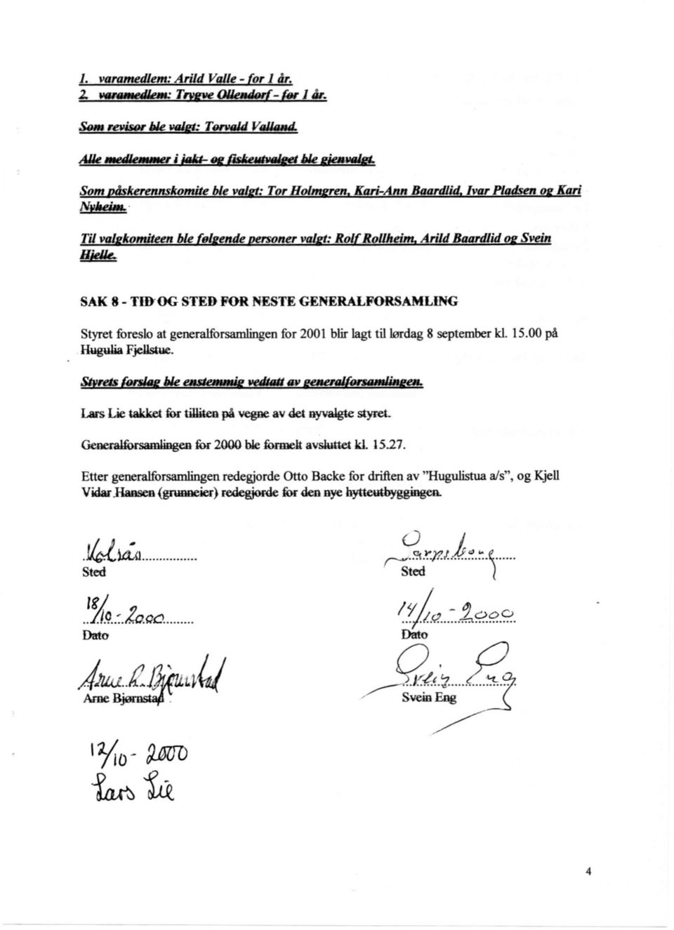 Til valekomiteen ble føleende personer vaiet: Rolf Rollheinu Arild Baardlid oe Svein SAK 8 - TID OG STED FOR NESTE GENERALFORSAMLING Styret foreslo at generalforsamlingen for 2001 blir lagt til