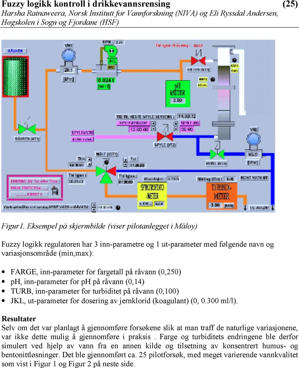 fargetall på råvann (0,250) ph, inn-parameter for ph på råvann (0,14) TURB, inn-parameter for turbiditet på råvann (0,100) JKL, ut-parameter for dosering av jernklorid (koagulant) (0, 0.300 ml/l).
