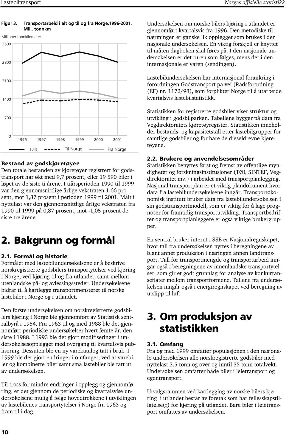 tonnkm 1997 1998 1999 2000 2001 I alt Til Norge Fra Norge Bestand av godskjøretøyer Den totale bestanden av kjøretøyer registrert for godstransport har økt med 9,7 prosent, eller 19 590 biler i løpet