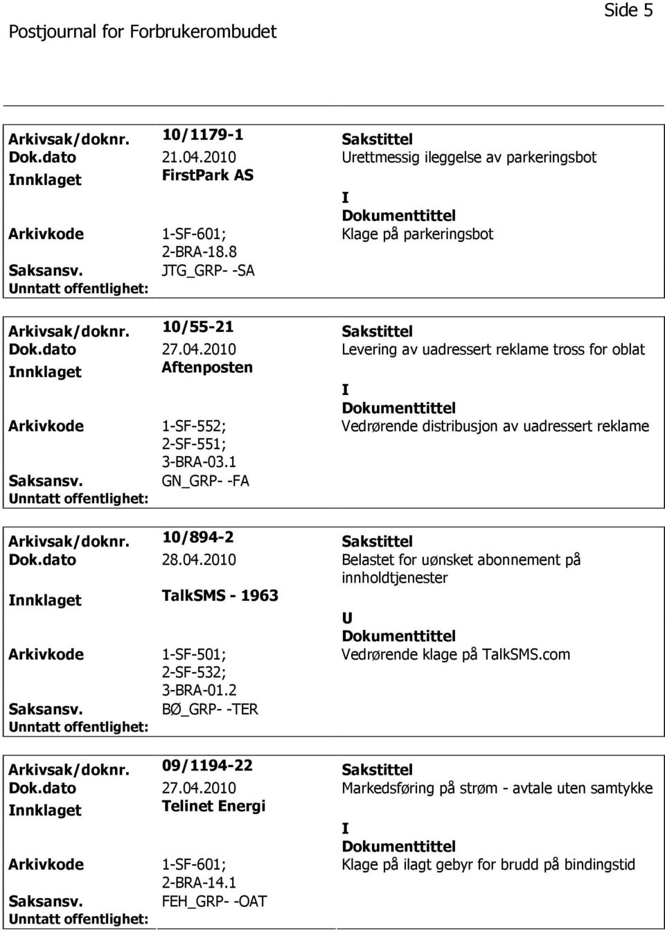 1 Vedrørende distribusjon av uadressert reklame GN_GRP- -FA Arkivsak/doknr. 10/894-2 Sakstittel Dok.dato 28.04.