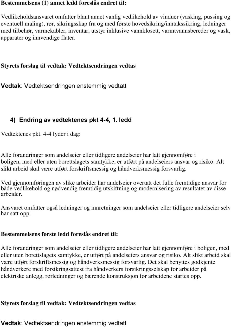 4) Endring av vedtektenes pkt 4-4, 1. ledd Vedtektenes pkt.