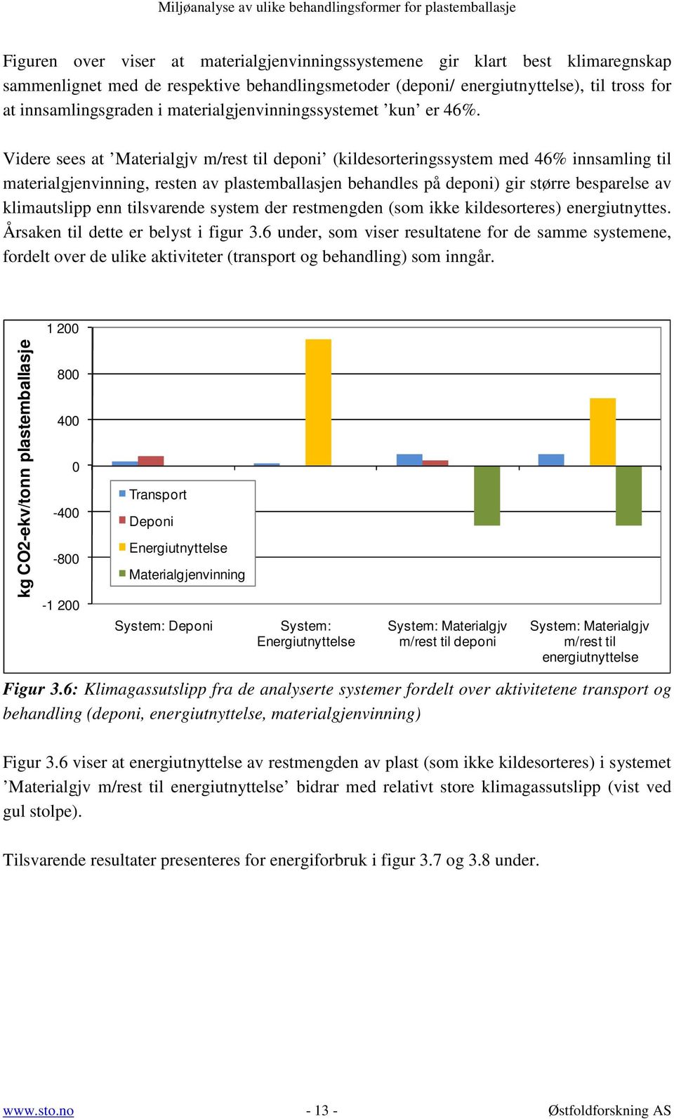 Videre sees at Materialgjv m/rest til deponi (kildesorteringssystem med 46% innsamling til materialgjenvinning, resten av plastemballasjen behandles på deponi) gir større besparelse av klimautslipp