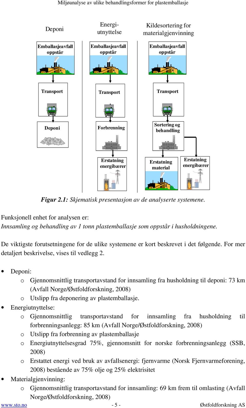 Funksjonell enhet for analysen er: Innsamling og behandling av 1 tonn plastemballasje som oppstår i husholdningene.