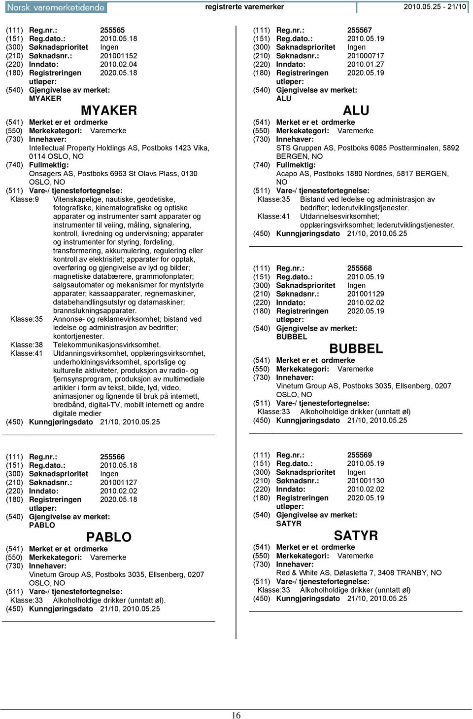 18 MYAKER MYAKER Intellectual Property Holdings AS, Postboks 1423 Vika, 0114 OSLO, Onsagers AS, Postboks 6963 St Olavs Plass, 0130 OSLO, Klasse:9 Vitenskapelige, nautiske, geodetiske, fotografiske,