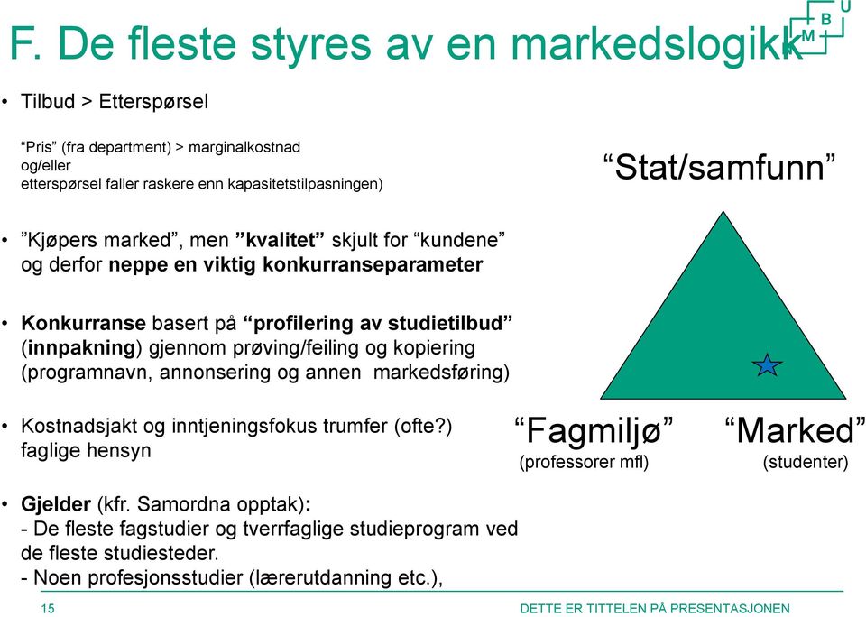 og kopiering (programnavn, annonsering og annen markedsføring) Kostnadsjakt og inntjeningsfokus trumfer (ofte?