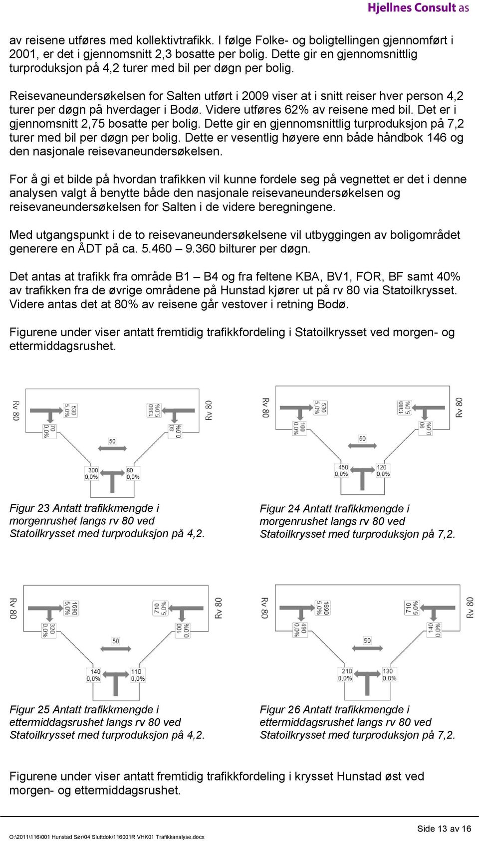 Reisevaneundersøkelsen for Salten utført i 2009 viser at i snitt reiser hver person 4,2 turer per døgn på hverdager i Bodø. Videre utføres 62% av reisene med bil.