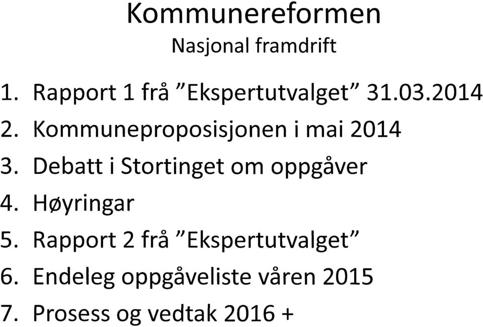 2014 Kommuneproposisjonen i mai 2014 Debatt i Stortinget om