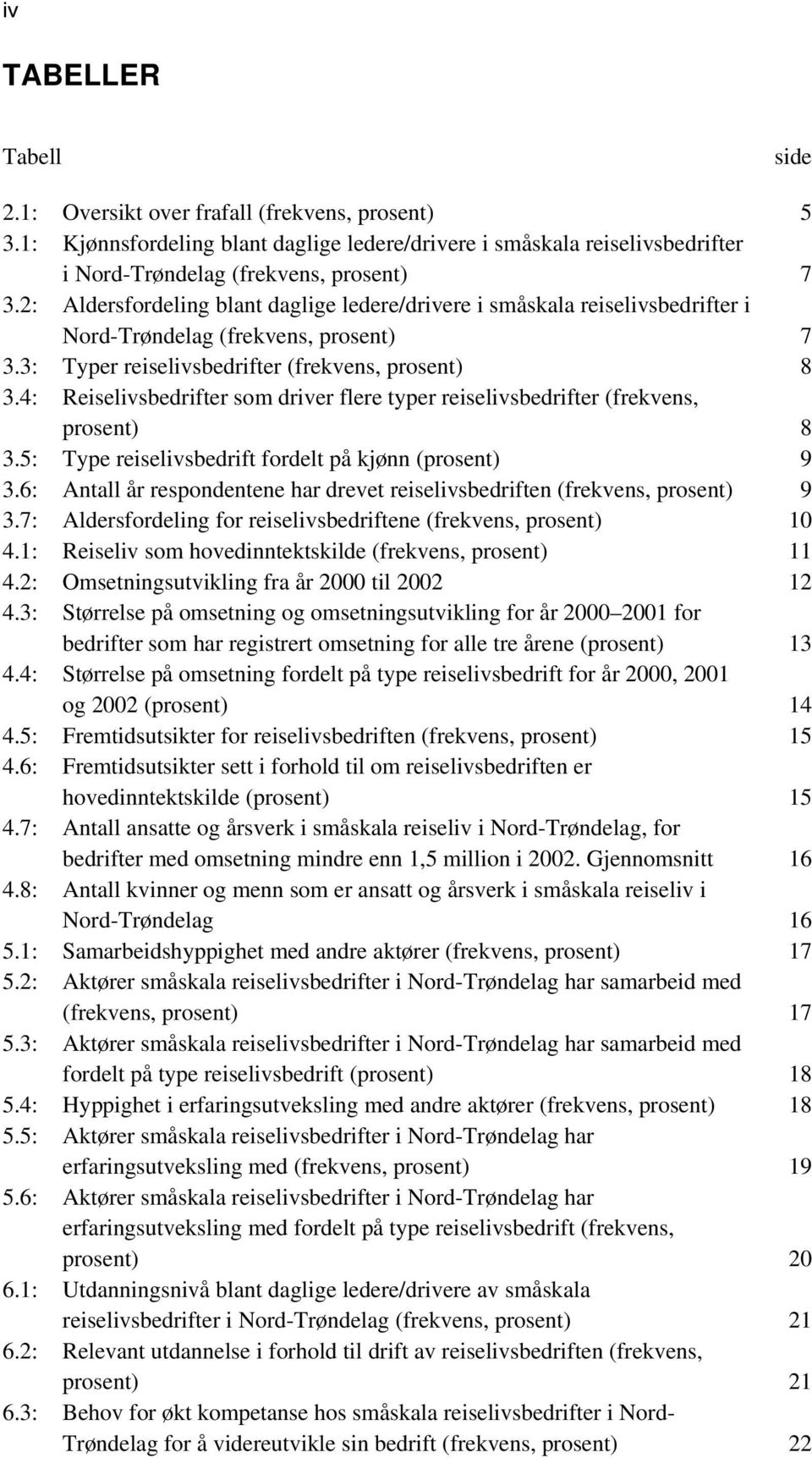 4: Reiselivsbedrifter som driver flere typer reiselivsbedrifter (frekvens, prosent) 8 3.5: Type reiselivsbedrift fordelt på kjønn (prosent) 9 3.