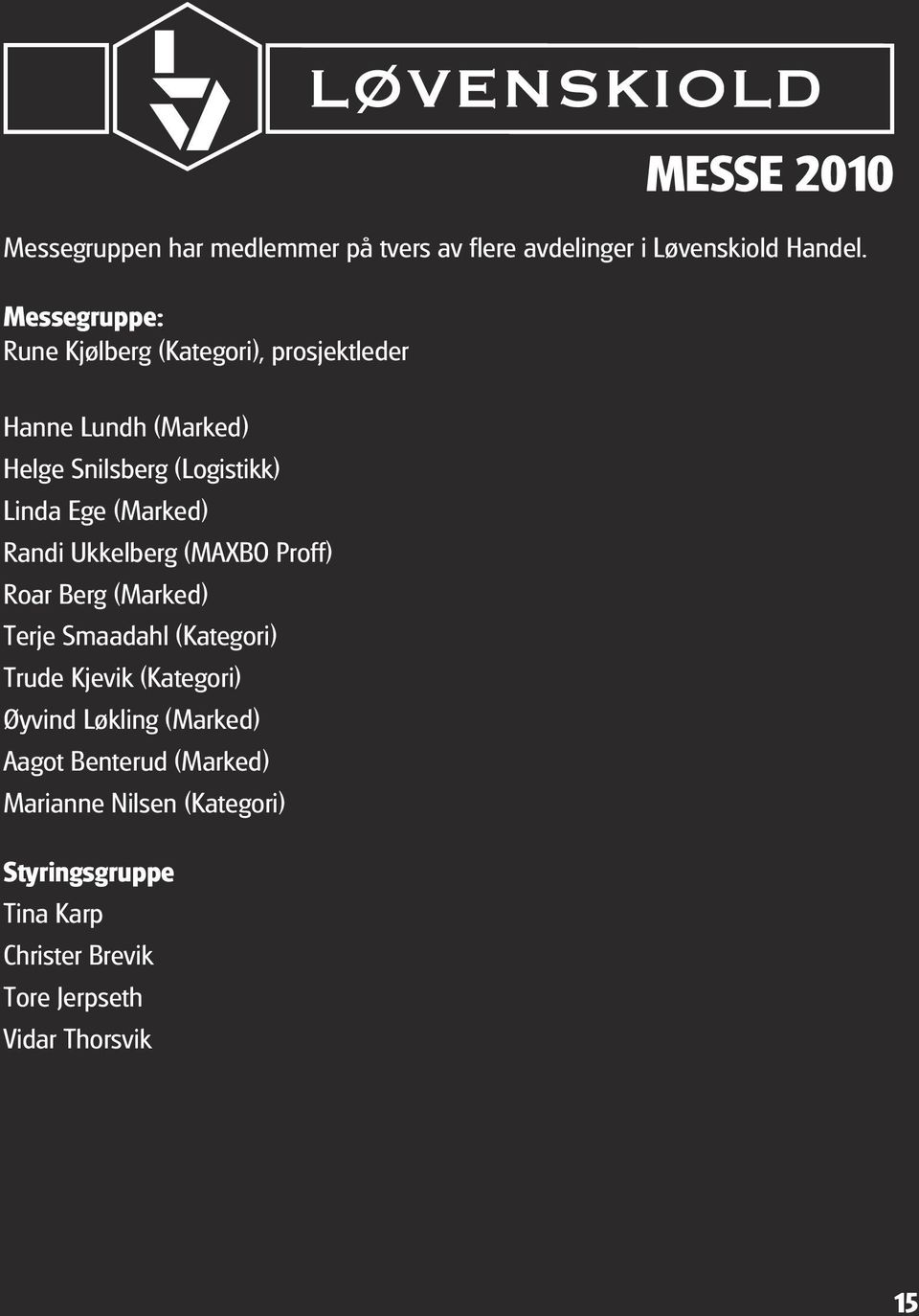 (Marked) Randi Ukkelberg (MAXBO Proff) Roar Berg (Marked) Terje Smaadahl (Kategori) Trude Kjevik (Kategori)
