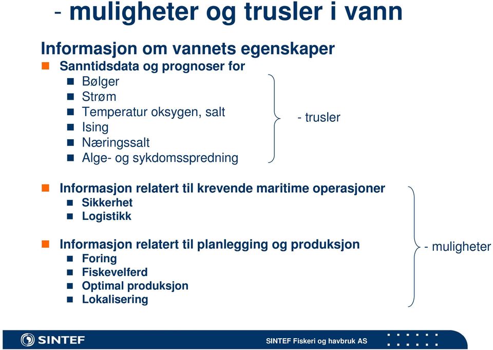 relatert til krevende maritime operasjoner Sikkerhet Logistikk Informasjon relatert til planlegging