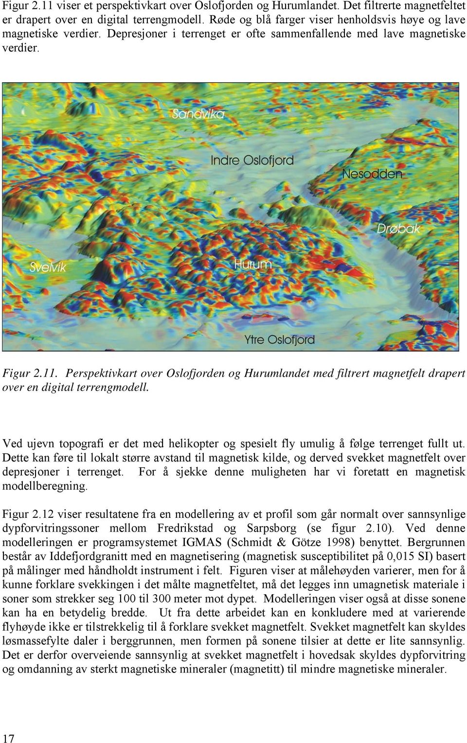 Perspektivkart over Oslofjorden og Hurumlandet med filtrert magnetfelt drapert over en digital terrengmodell.