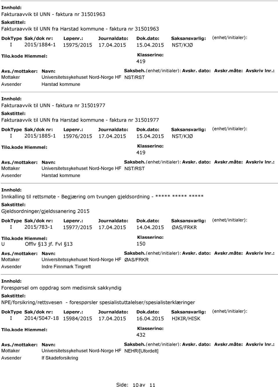 Harstad kommune nnkalling til rettsmøte - Begjæring om tvungen gjeldsordning - ***** ***** ***** Gjeldsordninger/gjeldssanering 2015 2015/783-1 15977/2015 14.04.2015 ØAS/FRKR Offlv 13 jf.