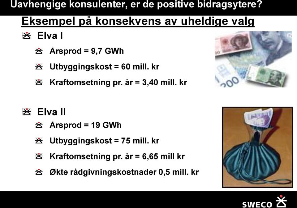 kr Elva II Årsprod = 19 GWh Utbyggingskost = 75 mill.