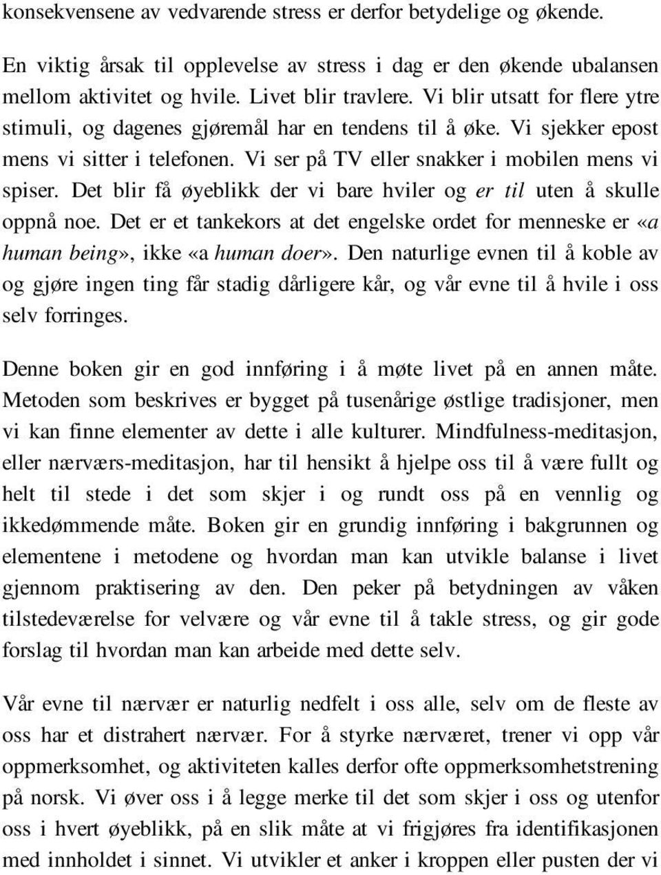 Det blir få øyeblikk der vi bare hviler og er til uten å skulle oppnå noe. Det er et tankekors at det engelske ordet for menneske er «a human being», ikke «a human doer».