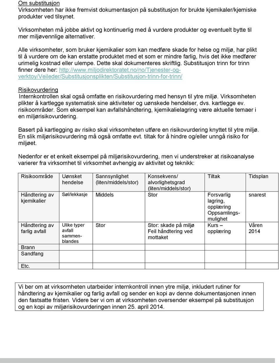 Alle virksomheter, som bruker kjemikalier som kan medføre skade for helse og miljø, har plikt til å vurdere om de kan erstatte produktet med et som er mindre farlig, hvis det ikke medfører urimelig