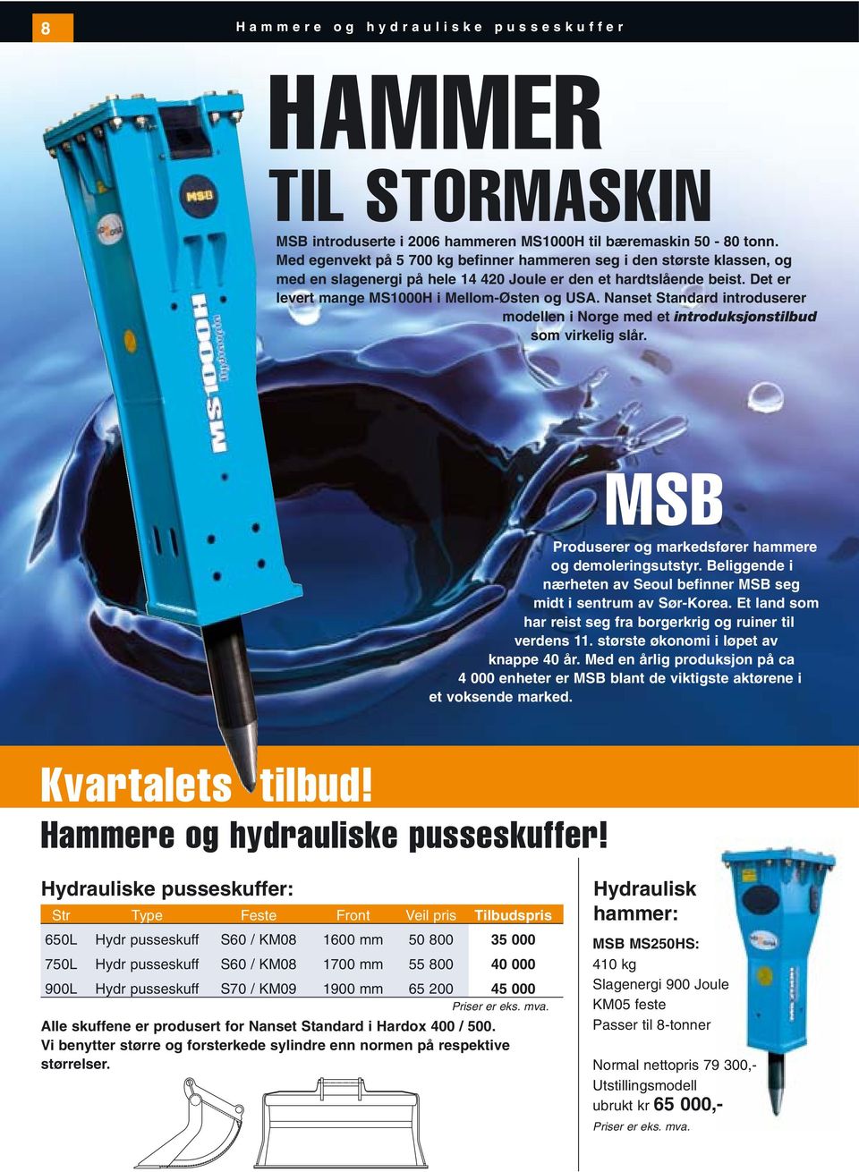 Nanset Standard introduserer modellen i Norge med et introduksjonstilbud som virkelig slår. MSB Produserer og markedsfører hammere og demoleringsutstyr.