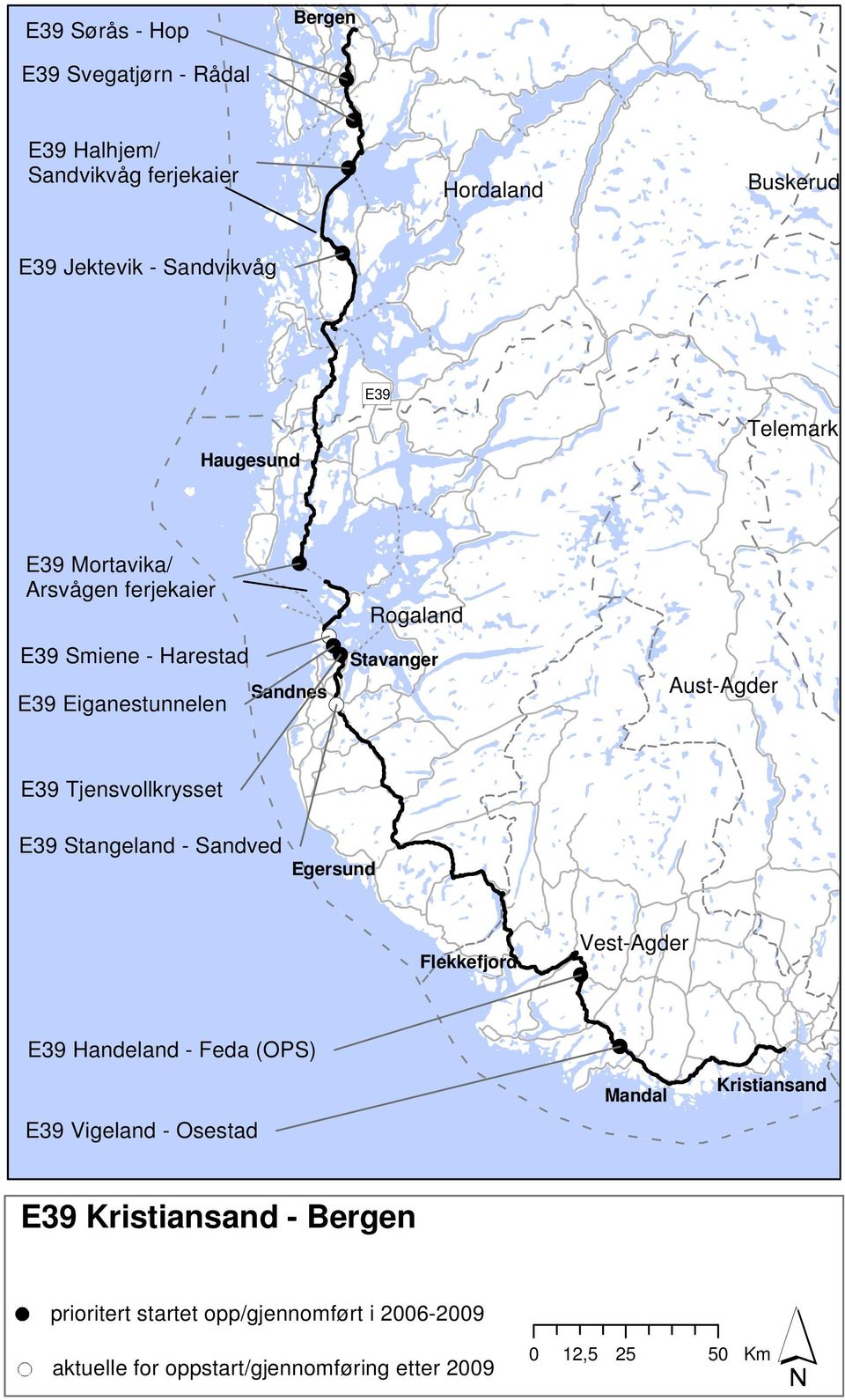 Tjensvollkrysset E39 Stangeland - Sandved Egersund Flekkefjord Vest-Agder E39 Handeland - Feda (OPS) E39 Vigeland - Osestad Mandal