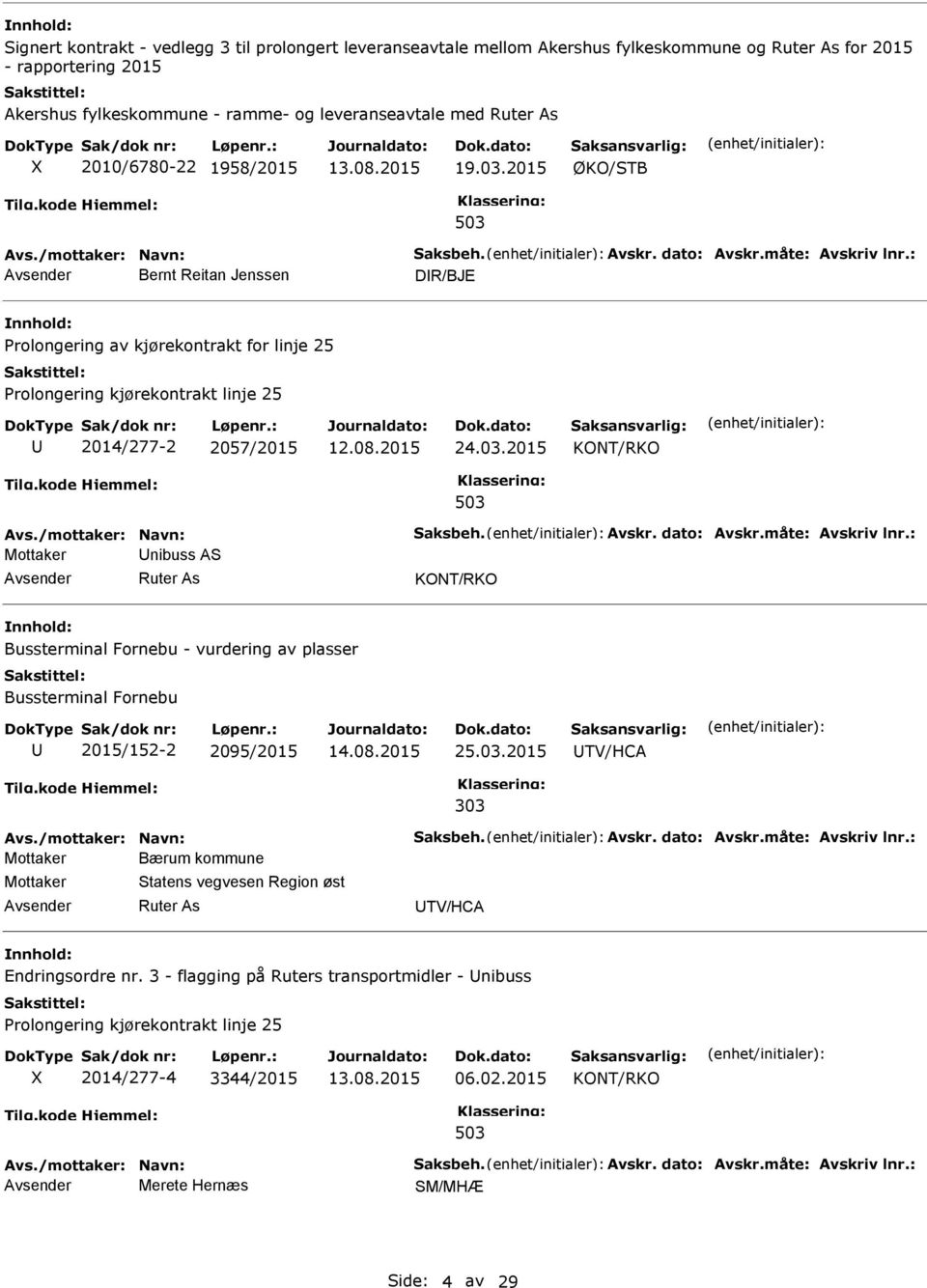 : Bernt Reitan Jenssen DR/BJE Prolongering av kjørekontrakt for linje 25 Prolongering kjørekontrakt linje 25 2014/277-2 2057/2015 24.03.2015 KONT/RKO 503 Avs./mottaker: Navn: Saksbeh. Avskr.