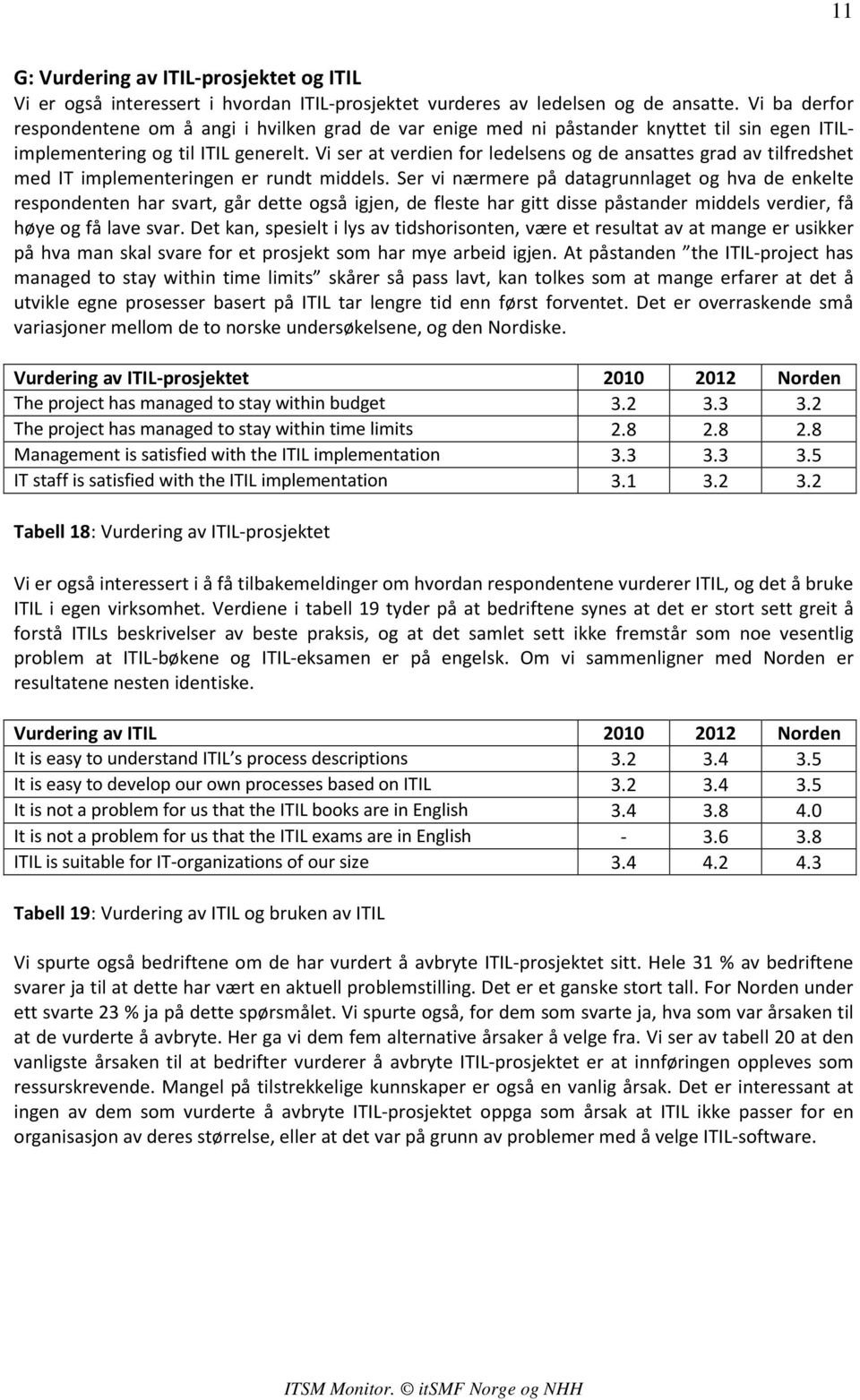 Vi ser at verdien for ledelsens og de ansattes grad av tilfredshet med IT implementeringen er rundt middels.