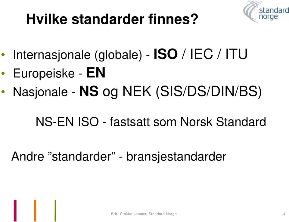 Nasjonale - NS og NEK (SIS/DS/DIN/BS) NS-EN ISO - fastsatt
