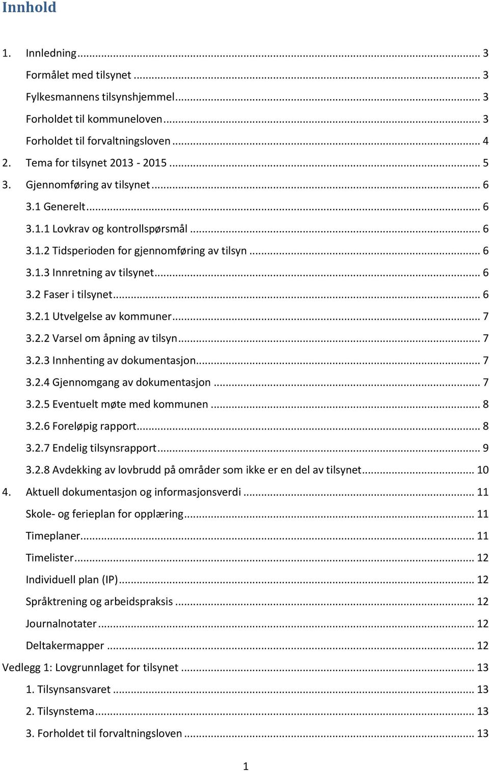 .. 7 3.2.2 Varsel om åpning av tilsyn... 7 3.2.3 Innhenting av dokumentasjon... 7 3.2.4 Gjennomgang av dokumentasjon... 7 3.2.5 Eventuelt møte med kommunen... 8 3.2.6 Foreløpig rapport... 8 3.2.7 Endelig tilsynsrapport.