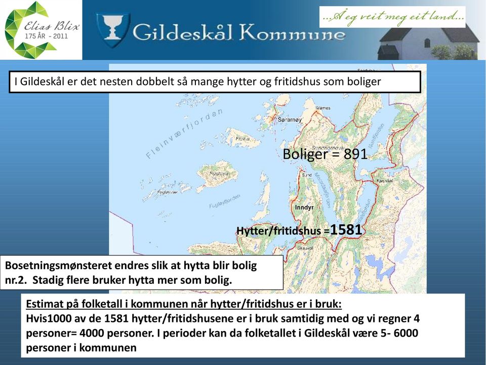 Estimat på folketall i kommunen når hytter/fritidshus er i bruk: Hvis1000 av de 1581 hytter/fritidshusene er i