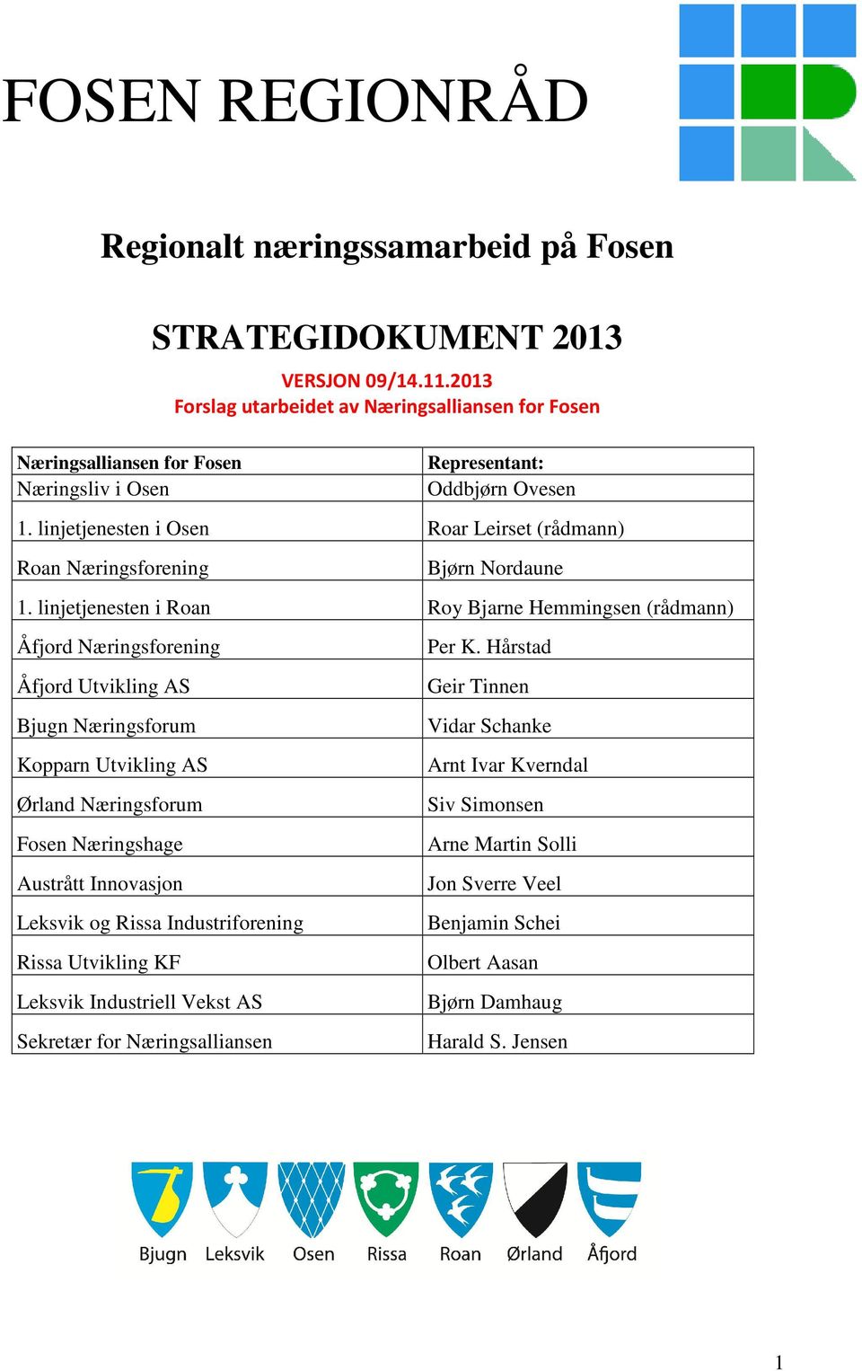 linjetjenesten i Roan Roy Bjarne Hemmingsen (rådmann) Åfjord Næringsforening Åfjord Utvikling AS Bjugn Næringsforum Kopparn Utvikling AS Ørland Næringsforum Fosen Næringshage