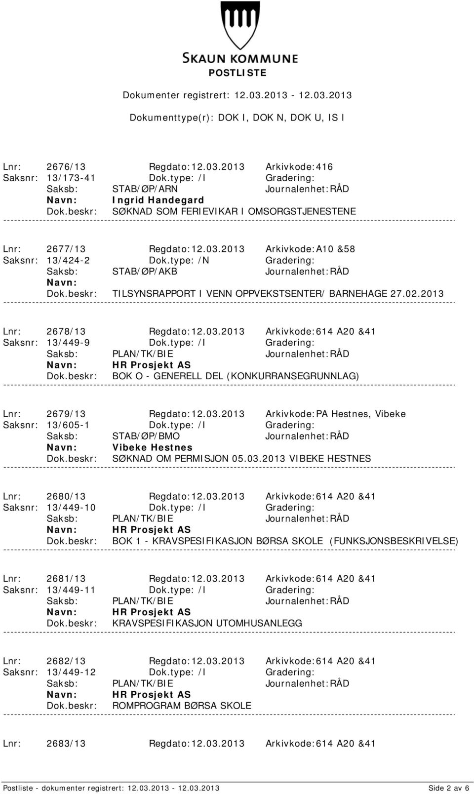 type: /I Gradering: HR Prosjekt AS BOK O - GENERELL DEL (KONKURRANSEGRUNNLAG) Lnr: 2679/13 Regdato:12.03.2013 Arkivkode:PA Hestnes, Vibeke Saksnr: 13/605-1 Dok.