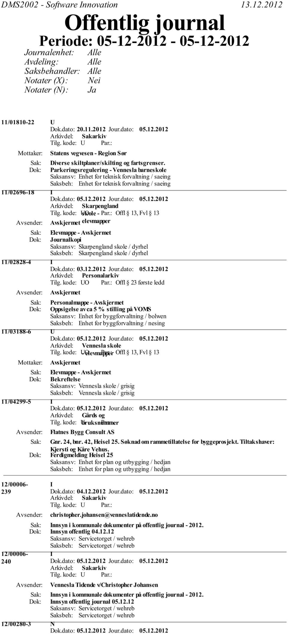 kode: UO skole - Offl 13, Fvl 13 Avskjermet elevmapper Elevmappe - Avskjermet Journalkopi Saksansv: Skarpengland skole / dyrhel Saksbeh: Skarpengland skole / dyrhel 11/02828-4 I Avskjermet Oppsigelse