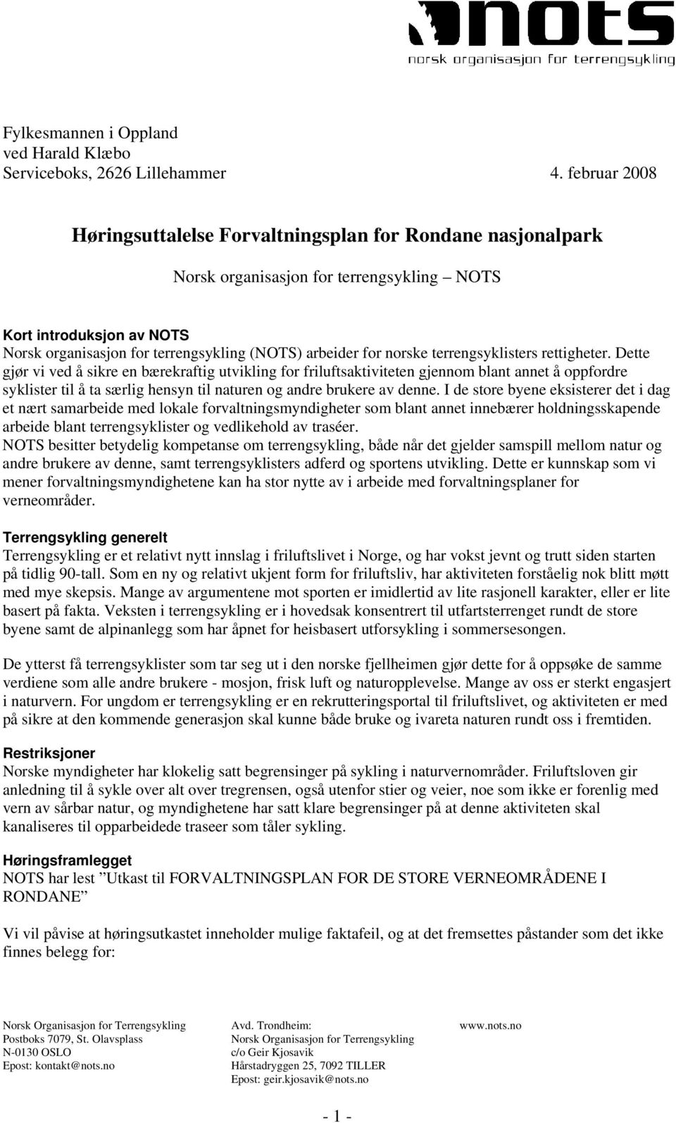 norske terrengsyklisters rettigheter.