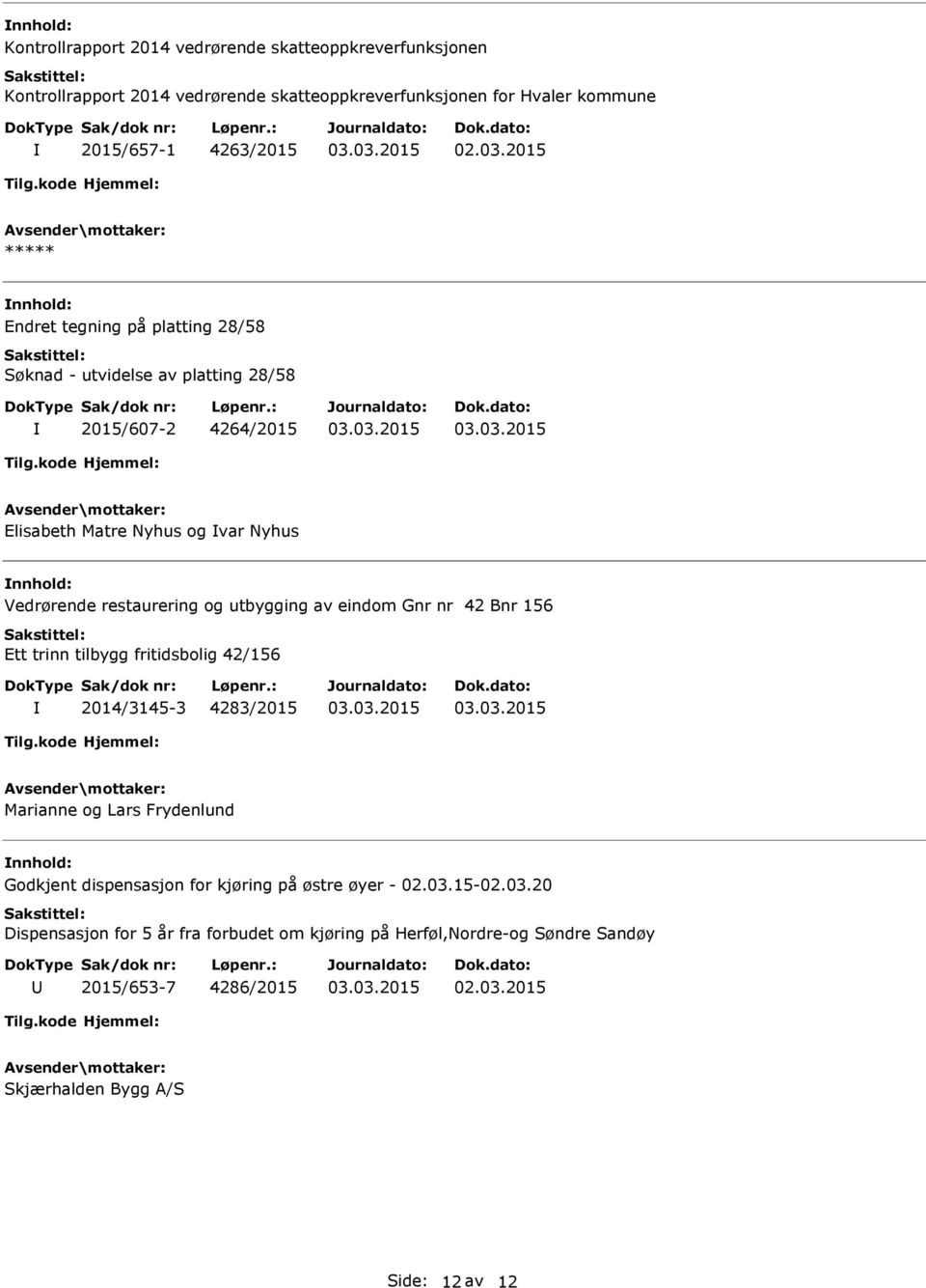 utbygging av eindom Gnr nr 42 Bnr 156 Ett trinn tilbygg fritidsbolig 42/156 2014/3145-3 4283/2015 Marianne og Lars Frydenlund Godkjent dispensasjon for kjøring