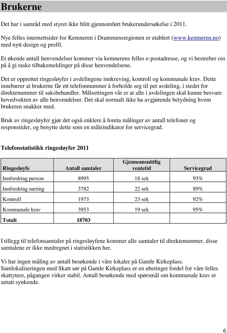 Det er opprettet ringesløyfer i avdelingene innkreving, kontroll og kommunale krav.