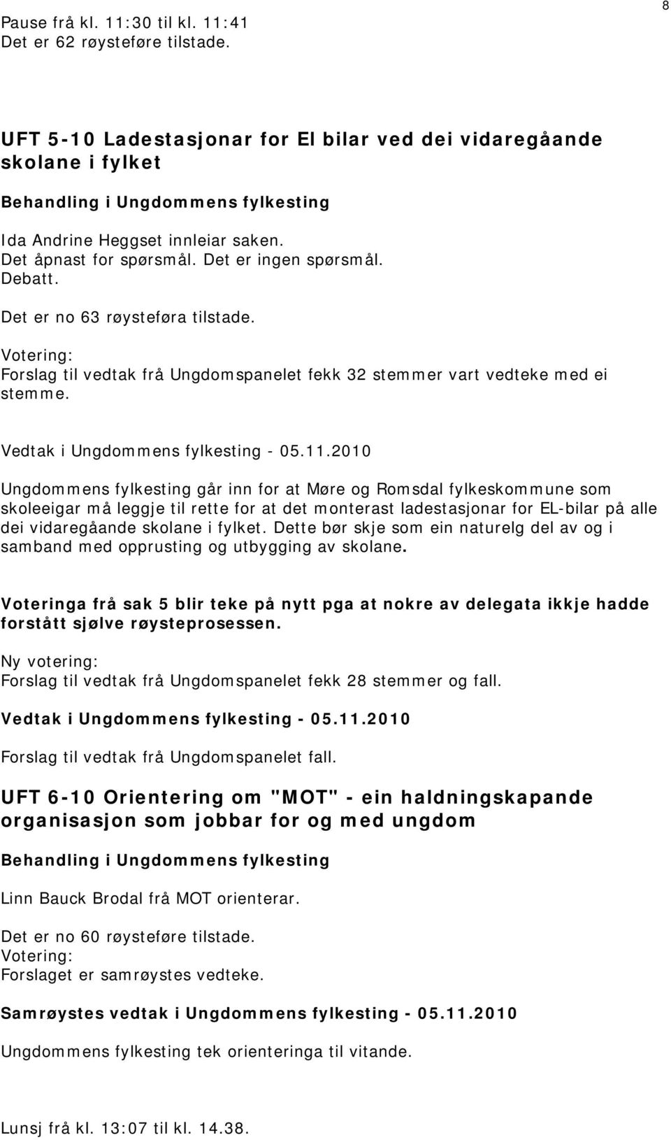 Vedtak i Ungdommens fylkesting - 05.11.
