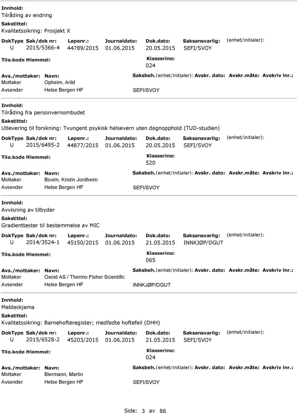 /mottaker: Navn: Saksbeh. Avskr. dato: Avskr.måte: Avskriv lnr.: Mottaker Bovim, Kristin Jordheim SEF/SVOY Avvisning av tilbyder Gradienttester til bestemmelse av MC 2014/3524-1 45150/2015 21.05.