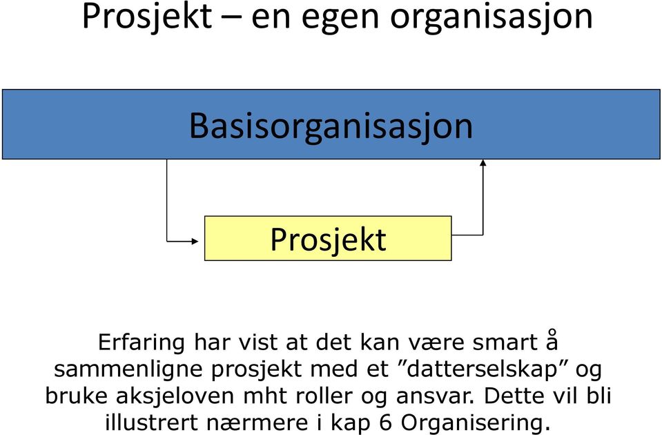 prosjekt med et datterselskap og bruke aksjeloven mht