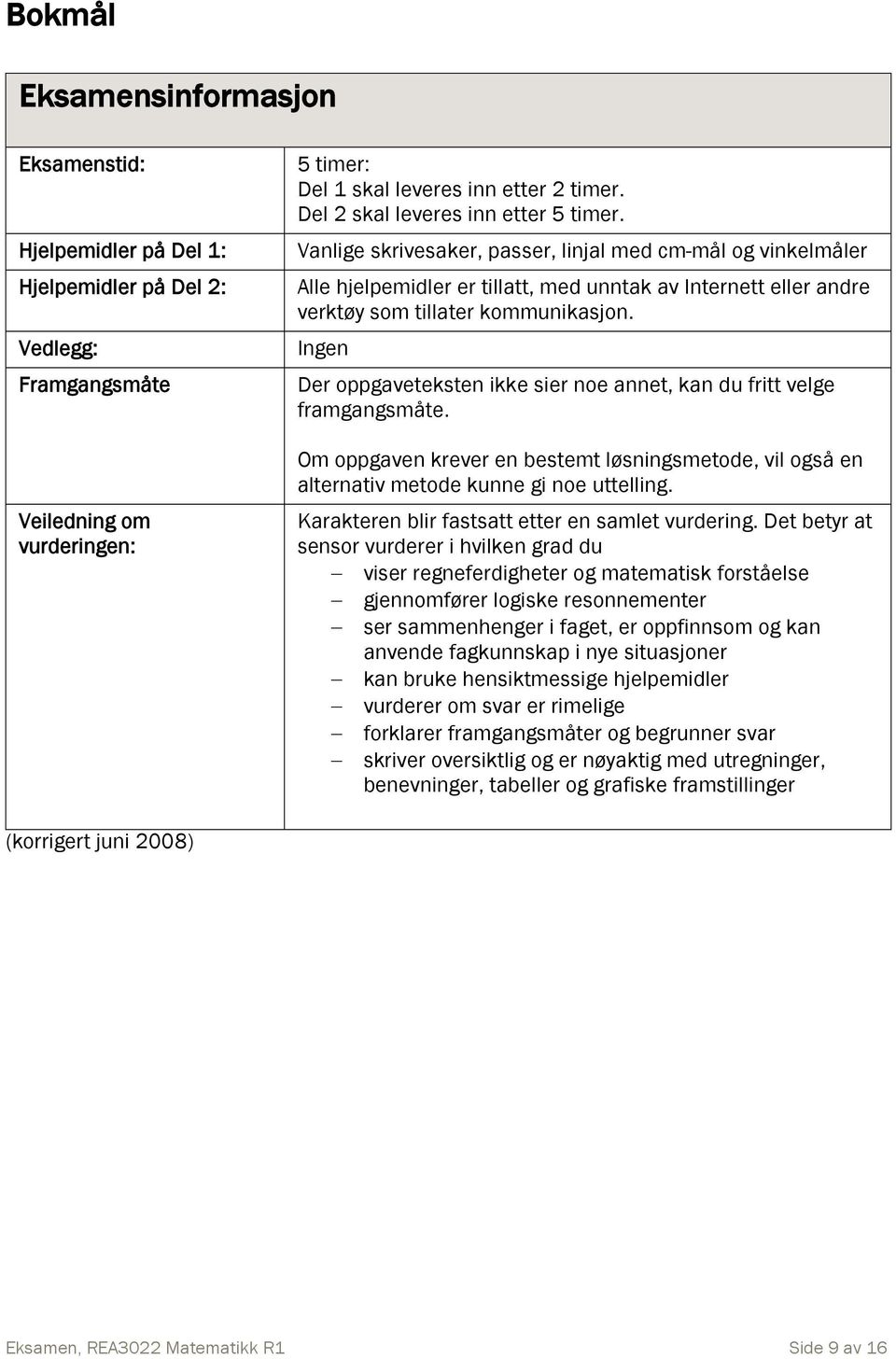 Ingen Der oppgaveteksten ikke sier noe annet, kan du fritt velge framgangsmåte. Om oppgaven krever en bestemt løsningsmetode, vil også en alternativ metode kunne gi noe uttelling.