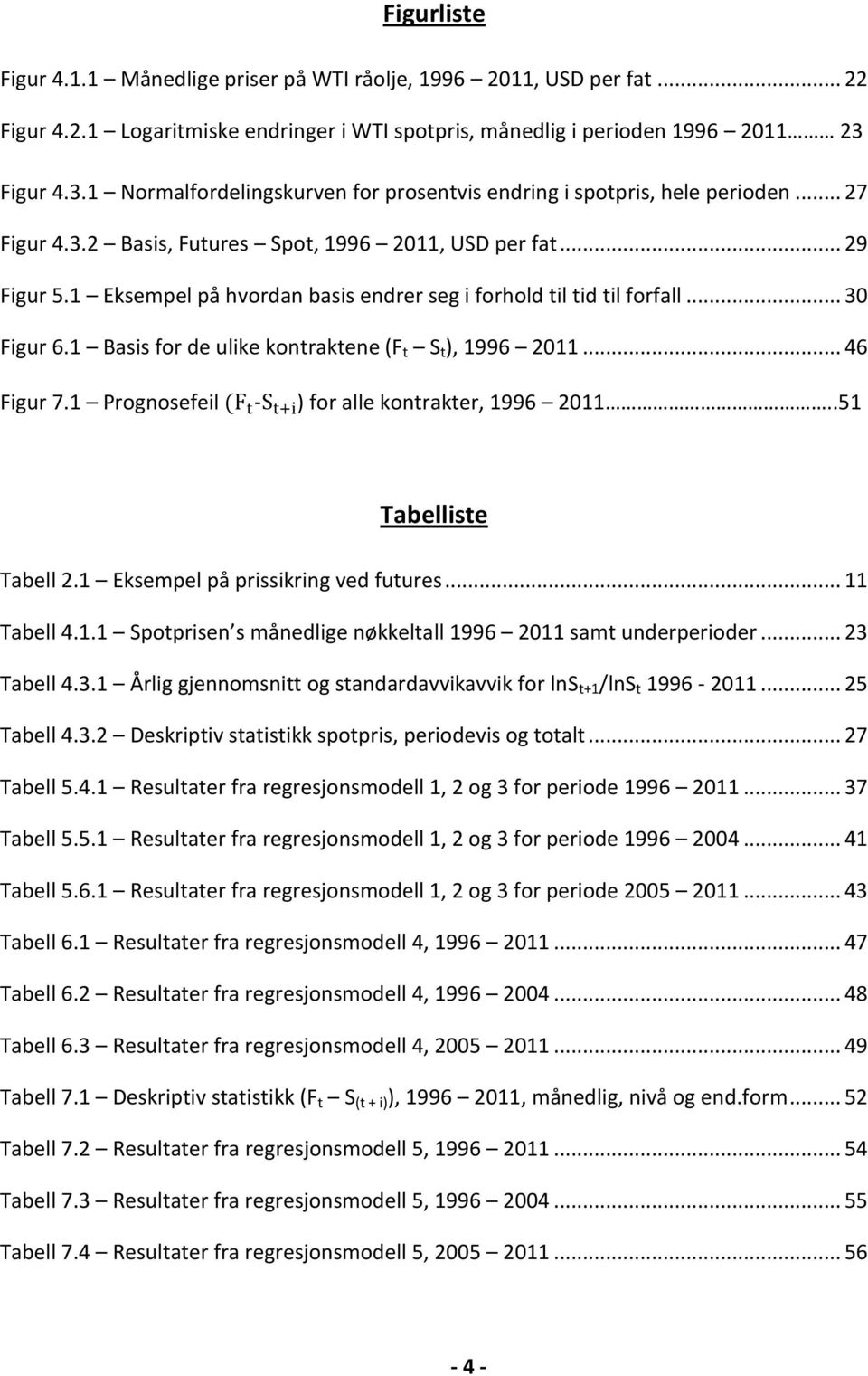 1 Eksempel på hvordan basis endrer seg i forhold til tid til forfall... 30 Figur 6.1 Basis for de ulike kontraktene (F t S t ), 1996 2011... 46 Figur 7.