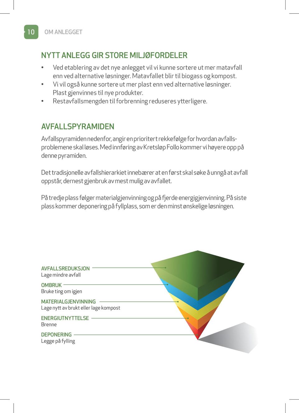 AVFALLSPYRAMIDEN Avfallspyramiden nedenfor, angir en prioritert rekkefølge for hvordan avfallsproblemene skal løses. Med innføring av Kretsløp Follo kommer vi høyere opp på denne pyramiden.