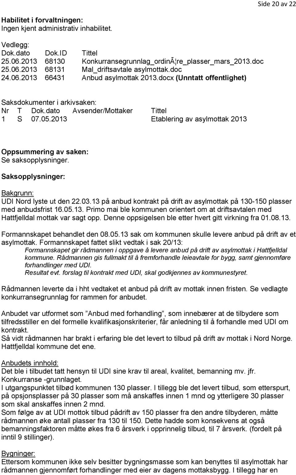 2013 Etablering av asylmottak 2013 Oppsummering av saken: Se saksopplysninger. Saksopplysninger: Bakgrunn: UDI Nord lyste ut den 22.03.