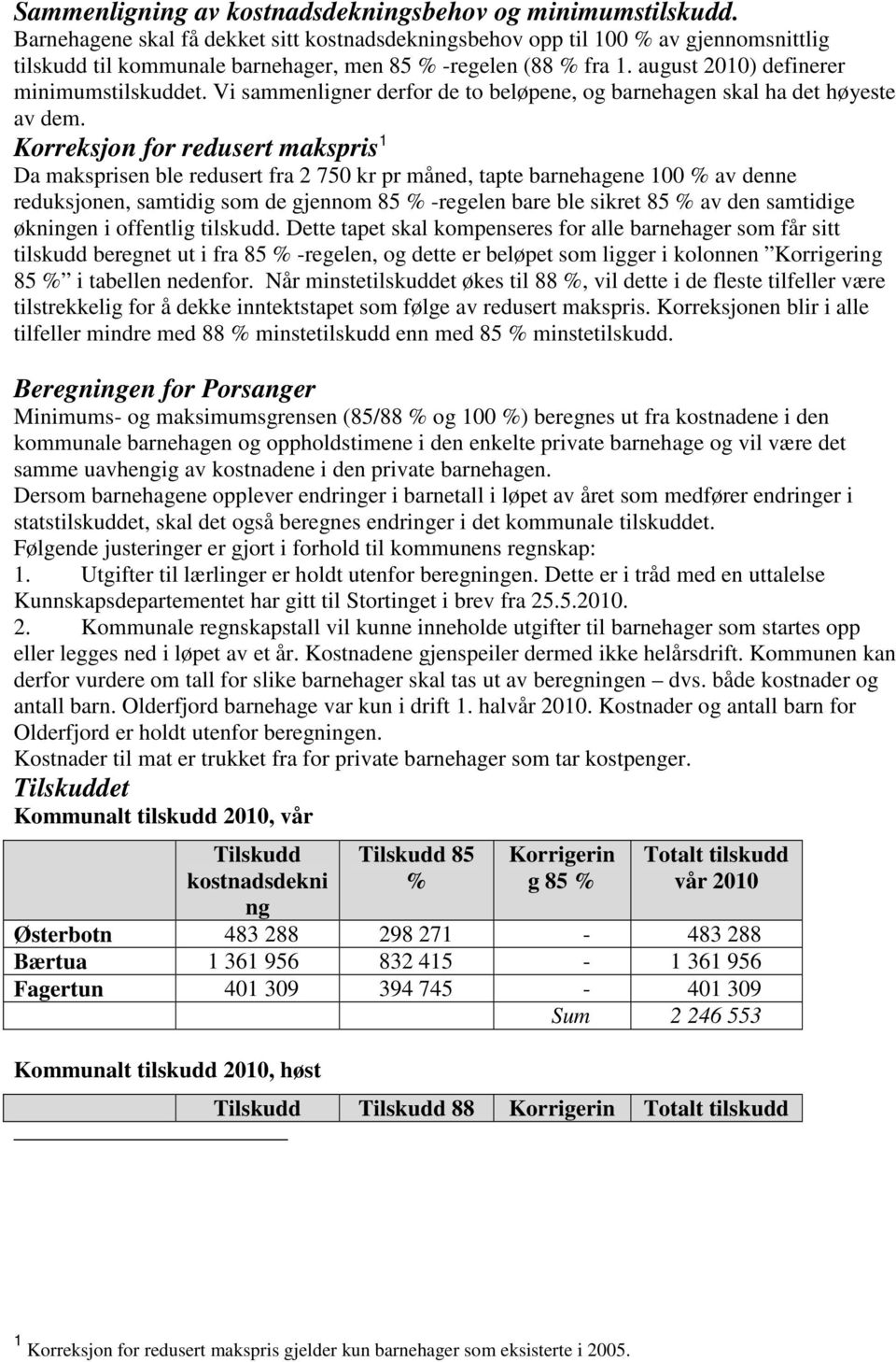 Vi sammenligner derfor de to beløpene, og barnehagen skal ha det høyeste av dem.