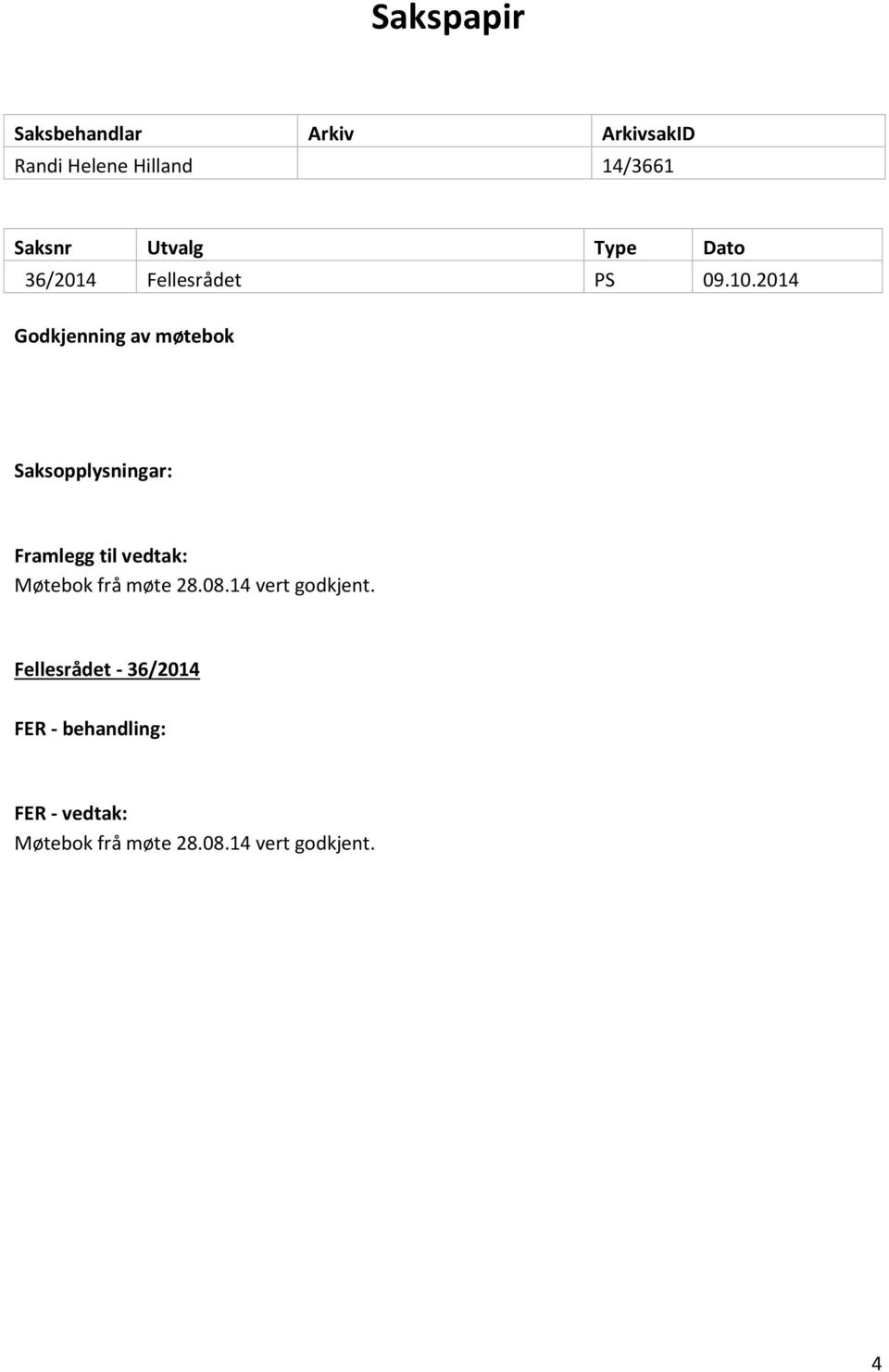 2014 Godkjenning av møtebok Framlegg til vedtak: