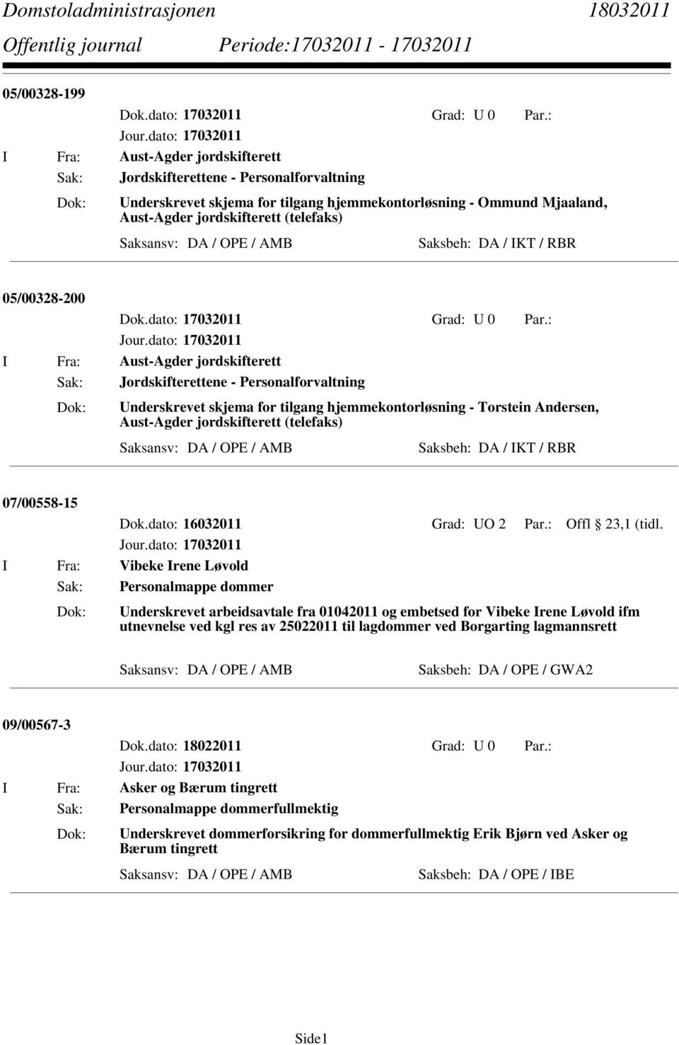 jordskifterett (telefaks) Saksbeh: DA / IKT / RBR 07/00558-15 Dok.dato: 16032011 Grad: UO 2 Par.: Offl 23,1 (tidl.