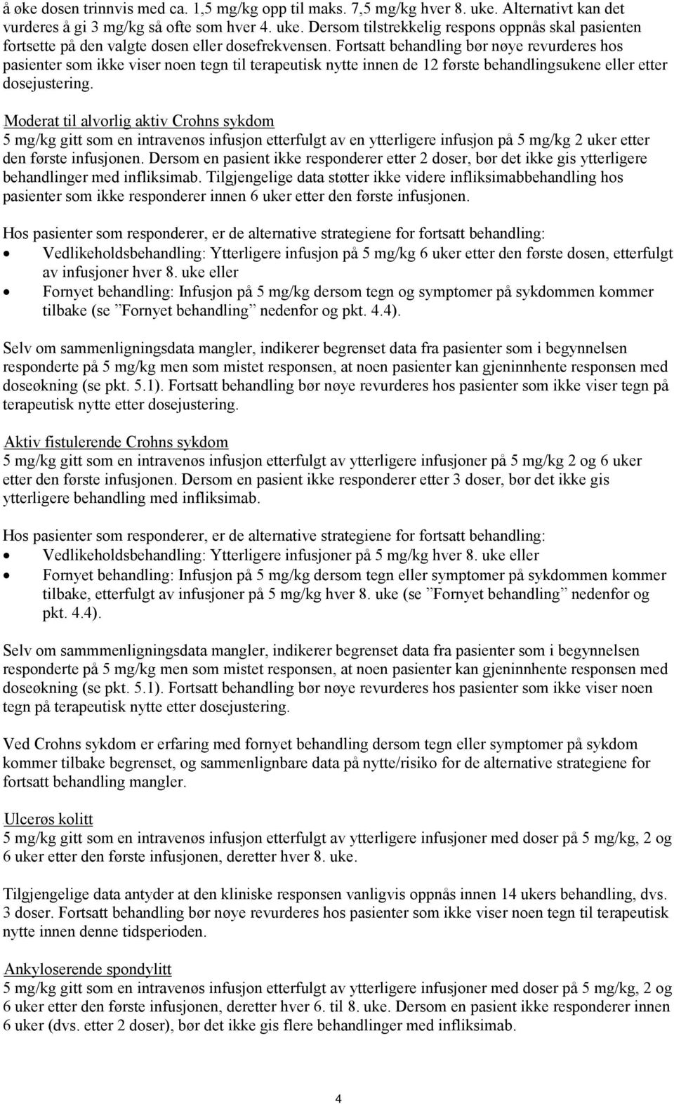 UModerat til alvorlig aktiv Crohns sykdom 5 mg/kg gitt som en intravenøs infusjon etterfulgt av en ytterligere infusjon på 5 mg/kg 2 uker etter den første infusjonen.