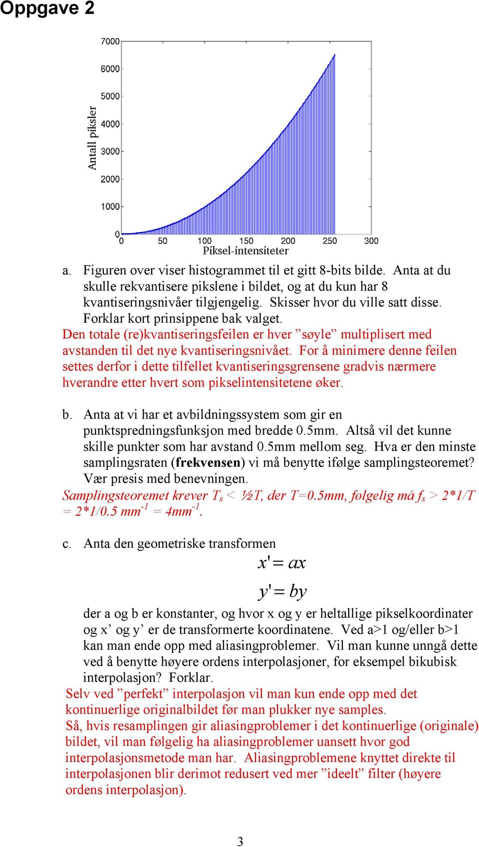 For å minimere denne feilen settes derfor i dette tilfellet kvantiseringsgrensene gradvis nærmere hverandre etter hvert som pikselintensitetene øker. b.