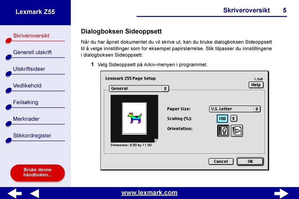 som for eksempel papirstørrelse.