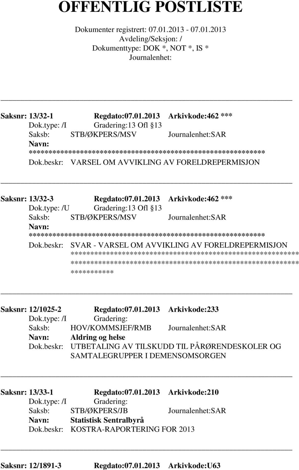 beskr: SVAR - VARSEL OM AVVIKLING AV FORELDREPERMISJON *********** Saksnr: 12/1025-2 Regdato:07.01.